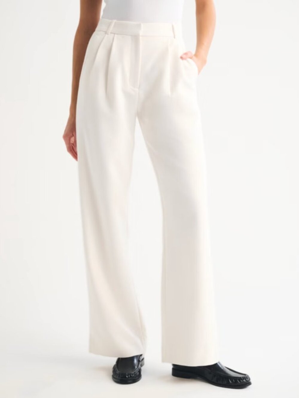 Abercrombie & Fitch Sloane Tailored High Rise Wide Leg Pleated Pant Cream, 28/6s